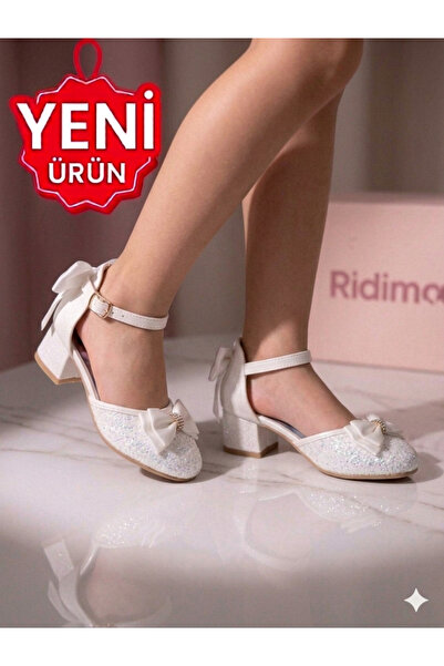 PATİK BEBE Girls' Elsali White Color with Bows, Small Comfortable Heels, Stylish Dressy Shoes