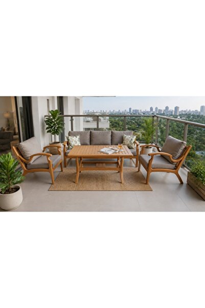 zerkaconcept Orbis Bahçe Balkon Koltuk Masif Ahşap Kestane Ağacı 3+1+1 Koltuk...