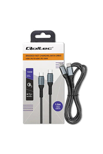 Qoltec Kabel USB 2.0 typ C 100W PD QC 3.0 1,5 m czarno-bia≈Çy