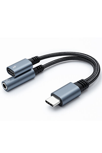 Qoltec Cablu adaptor 2 în 1 USB-C - USB-C + Jack 3.5mm, PD 15W, 0,1m