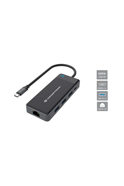 CONCEPTRONIC 7-1 Dock USB-C->2xHDMI/3xUSB-A/GbE/+ 25cm gr