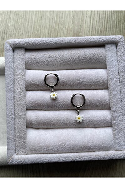 Pel Design Daisy Natural Stone Steel Vip Hoop Earrings Handmade