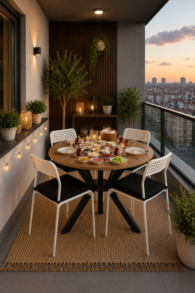 Flinder Çam 4 Kişilik Minderli Balkon Takımı, Balkon Masası, Balkon Sandalyes...