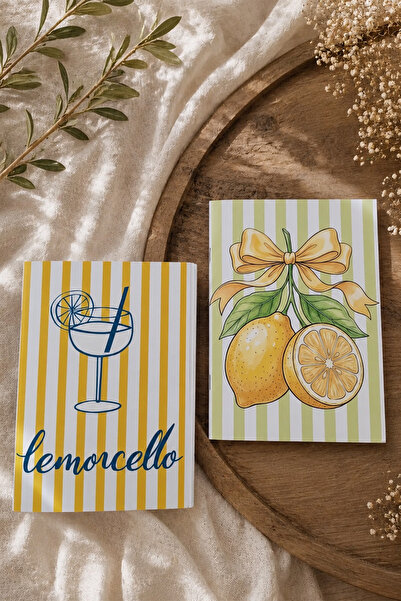 giftkonsept Lemon Themed Mediterranean Summer Design Double Unlined Notebook Set