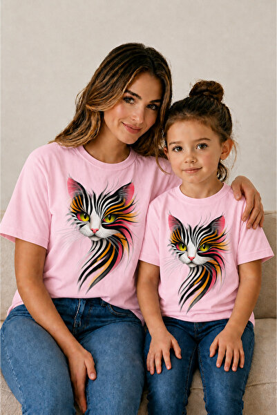 VODEXA Mother Child Oversize T-Shirt Combination Twin T-Shirt 100% Cotton Com...