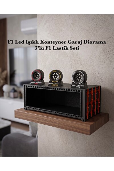 3DcraftTr 3D craftTr LED Işıklı Konteyner Garaj Diorama (3'lü F1 Lastik Seti ...