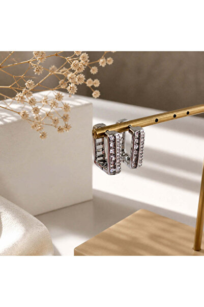BIJUTERI Kpe-2031 Silver Square Shape Zircon Stone Xuping Earrings
