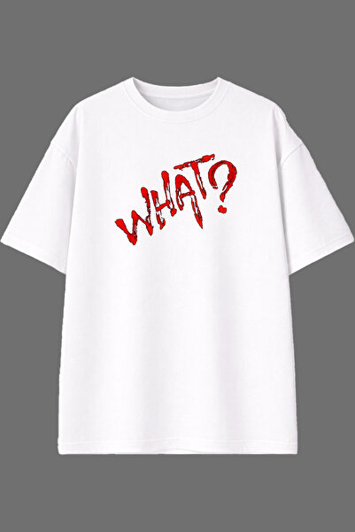 VSRN Whatt Design Front Printed White Oversize T-Shirt