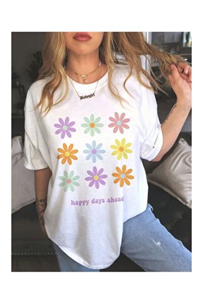 PAVRO Unisex Άνετο T-shirt με μικτό σχέδιο και στάμπα
