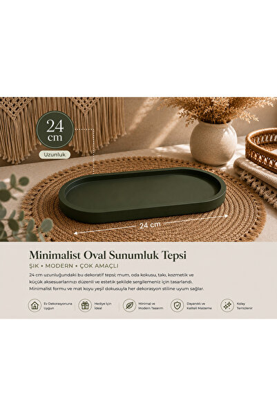 VANTES 24 cm Minimalist Oval Tepsi – Modern Dekoratif Sunumluk Tepsi