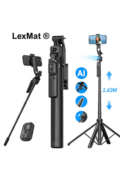 LexMat Selfie Stick multifunctional cu trepied reglabil si AI LexMat®, Stabil...