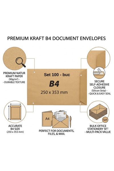HYVESTO Set of 100 TC4 Envelopes, Dimensions 229 x 324 mm, Brown Kraft Paper ...