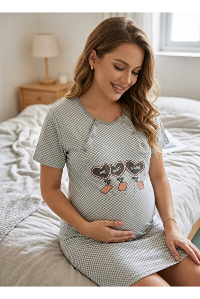 embody Maternity Nightdress Cotton, nursing opening Grey 3293