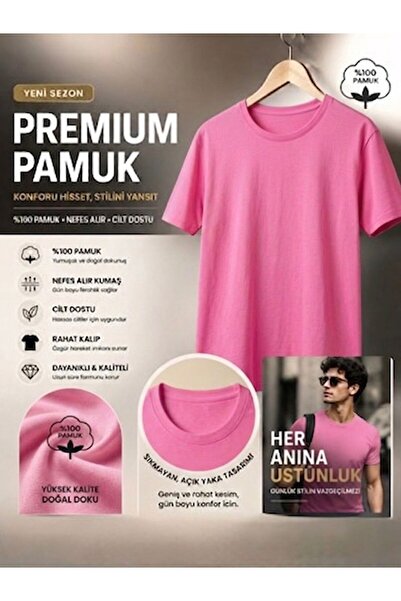 SİBELİZE Unisex Pink Premium Cotton Textured Non-Squeezing Collar T-Shirt