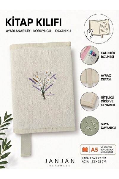 JANJAN NATURAL FABRIC omot za knjigu, perivi omot za knjigu, zaštitnik za knj...