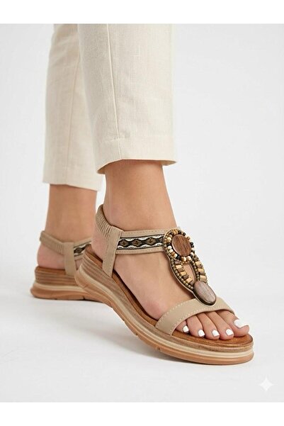 Lütfi Women's full orthopedic soft soled sandal with rubber detail and stone ...