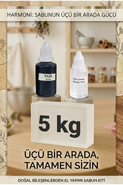Organik Hekim 5 KG Şeffaf Sabun Bazı Yeşil Boya Dream Musk Esansı şeffaf Sabu...