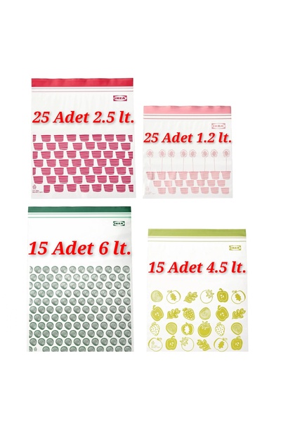 IKEA QUİCK 80 Adet Buzdolabı Poşeti (1,2 + 2,5 + 4,5 + 6 Litre) 80'li Set Sak...