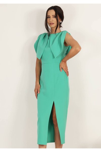 Moze Rochie midi cu slit si detaliu tip petale