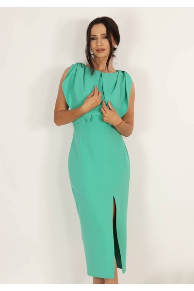 Moze Rochie midi cu slit si detaliu tip petale