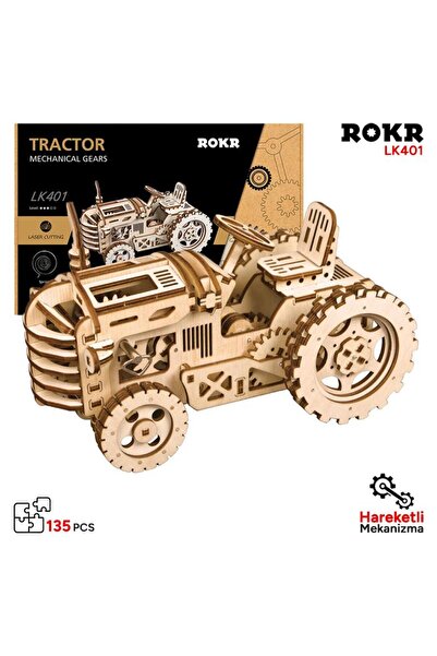 ROKR LK401 Traktör (Tractor) DIY Minyatür Maket Model Seti Ahşap 3D Wooden Pu...