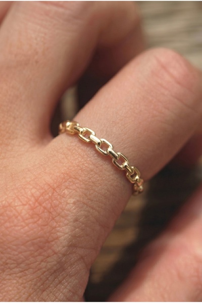 Minon Jewelry Köşeli Geçmeli Zincir Tamtur Yüzük - Minimal Şık Tasarım