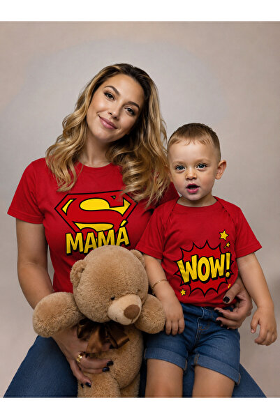LORVEX Tricou combinat mamă-fiică - băiat, 100% bumbac, supradimensionat, pen...
