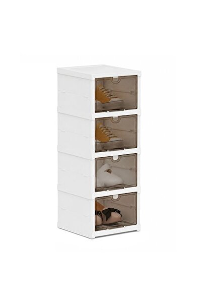 Globalport Retail Foldable Modular Shoe Rack with 4 Levels and Transparent Do...