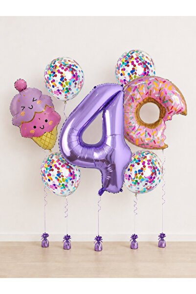 Balonsan Pink Purple Ice Cream Donut Themed -4- Number Balloon Set