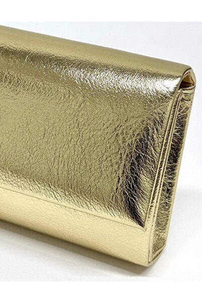 NAZART Kadın Kırışık Cilt Gold Altın Abiye Clutch Zincir Askılı El ve Omuz Düğün Nişan Gece Çantası