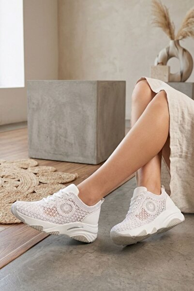 sefayol Lorayne White Knitwear Pantofi sport pentru femei