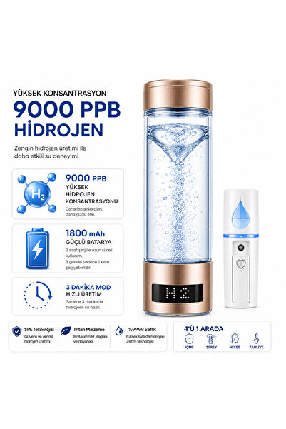 HYDQZ97 H2 Hydrogen Water Bottle 5000PPB Taşınabilir Hidrojenli Su Matara Set...