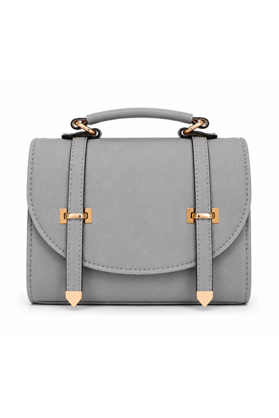 Gernic Women's Gray Faux Leather Saffiano Textured Satchel Handbag with Gold-...