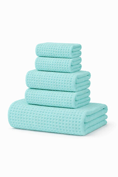 AXXO 5’li Mavi Waffle Mikrofiber Havlu Seti 400 g/m² - Ultra Emici Hızlı Kuru...