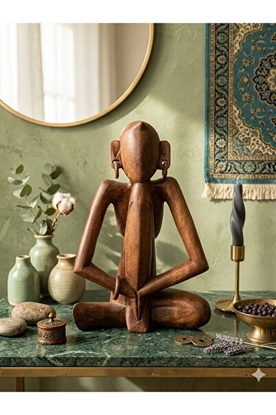HEDİYE İŞLERİ El Oyması Ahşap Meditasyon Yapan Dekoratif Figür