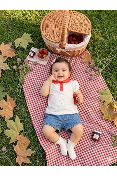MİNİKİNCİBABY Baby Girl Tiny Heart Detailed Polo Collar 2-Piece Denim Shorts Set