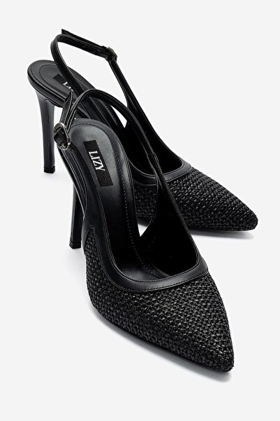 Lizy Shoes Дамски черни обувки със сламени елементи, тип слингбек, 9 см. Тънк...