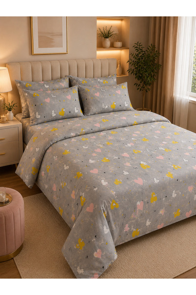zeetwo 6-Piece Printed Cotton Bedding Set – Fitted Sheet, Duvet Cover & 4 Pil...