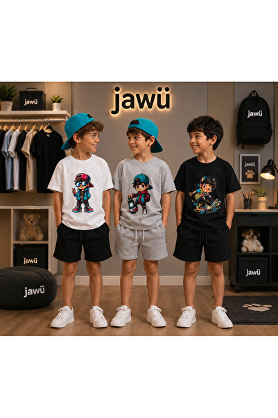 JAWÜ STYLE SET COMBINAT 3 PIESE pentru băieți, cu imprimeu COOL KIDS (3 SETURI)