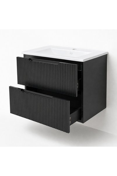 Casa Stile Set Mobilier Baie Suspendat 60 cm Riflat – Nero (Negru)