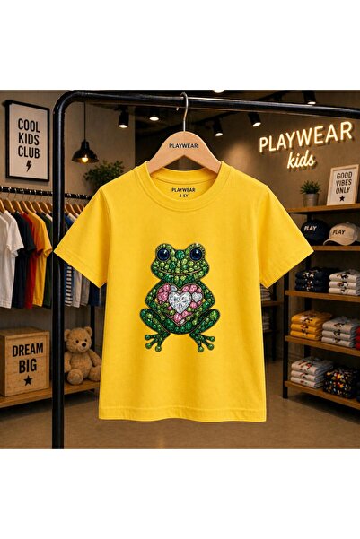 playwear Tricou unisex pentru copii 100% cu imprimeu Broasca cu diamante, pen...