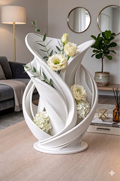 Rovena Estetik Spiral Formlu Salon Vazosu. Yükseklik 15 Cm
