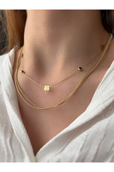 ToffyStore Evil Eye Beaded Clover Necklace