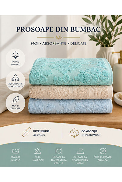 OEM Set of 3 towels, 100% Cotton , size 50x90cm Aqua, Cream, Vernil