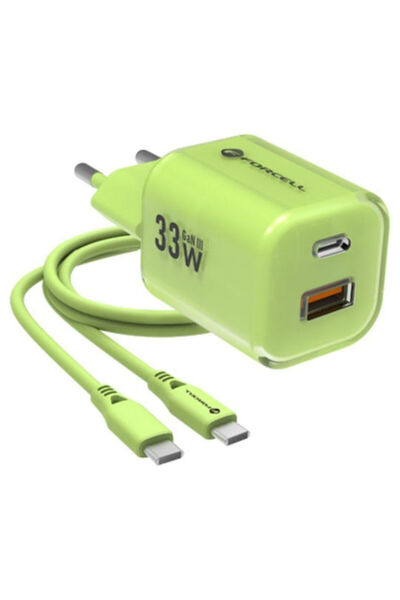 Forcell Φορτιστής GaN με θύρα USB-A και θύρα USB-C και καλώδιο USB-C σε USB-C...