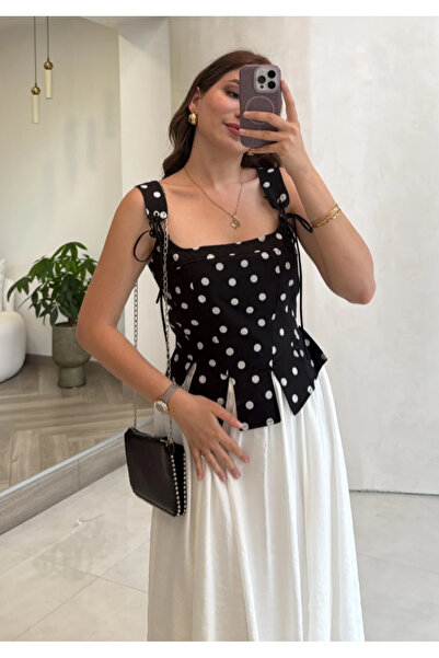 Perry Boutique Bluză corset cu bretele groase și model cu buline pentru femei