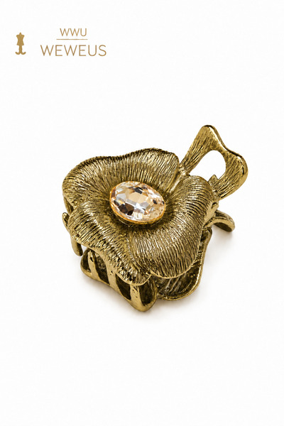 Weweus Cataramă mini premium din metal lucios auriu închis cu pietre florale