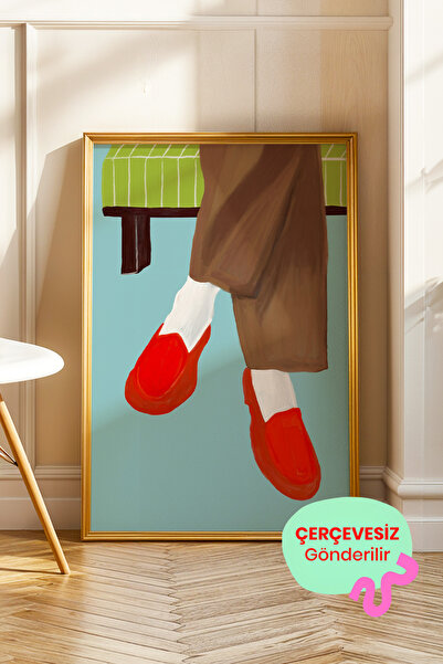 ArtDropsco Kırmızı Ayakkabı İllüstrasyon Poster Modern Duvar Dekoru Çerçevesiz