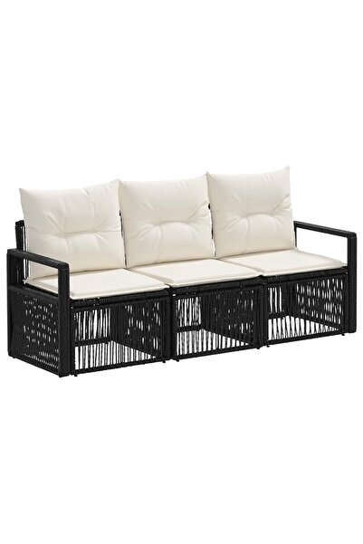 vidaxl Garden sofa set 3 pcs Black polyrattan
