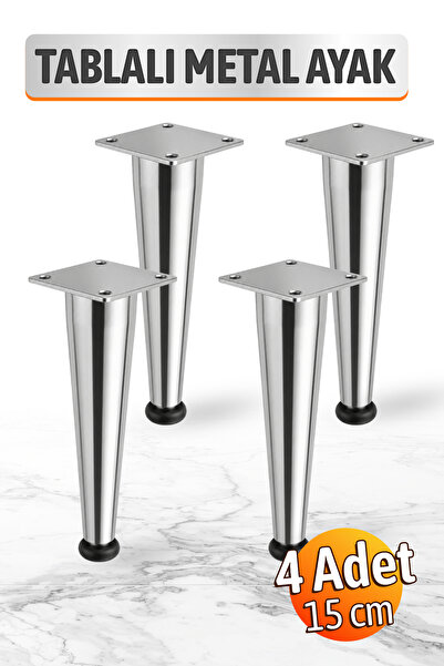 Badem10 Omaks (4 Adet) 15 cm Metal Krom Düz Mobilya Sehpa Kanepe Ayağı Montaj...